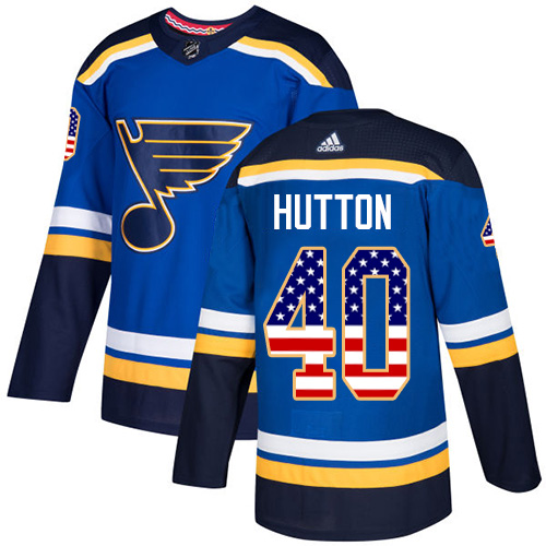 Adidas Blues #40 Carter Hutton Blue Home Authentic USA Flag Stitched NHL Jersey